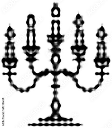 Black halftone illustration of a five-arm candelabrum