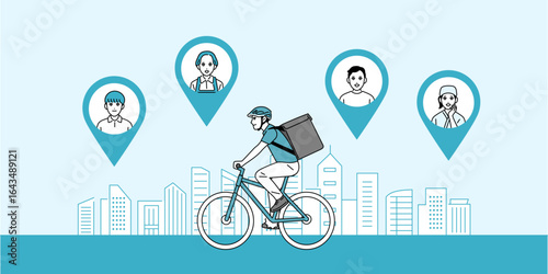 自転車で走っている男性のフード配達員のイラスト