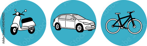 シンプルな乗り物のイラスト　車　自転車　バイク