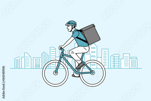 自転車で走っている男性のフード配達員のイラスト