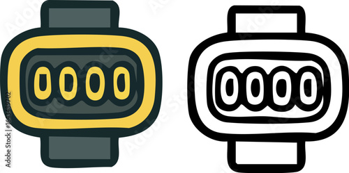 Cartoon Digital Watch Face Illustration.