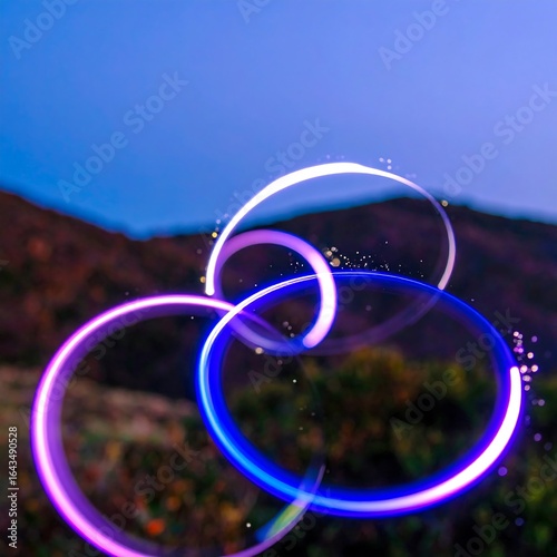 Abstract light circles,  blurred landscape