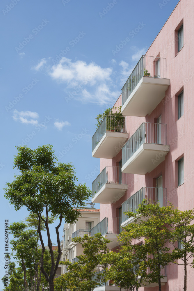 Obraz premium modern architectural facades without people featuring strikingly colorful residential complexes