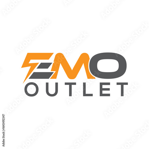 Modern Energetic Emo Outlet Logo Design:  Bold Orange and Gray Typography.
