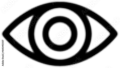 Black and white halftone circle eye icon symbolizing vision and perception