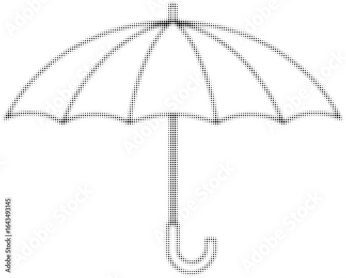 Black and white dot pattern umbrella illustration, minimalistic design concept