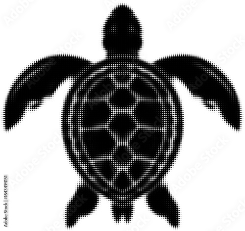 Stylized black turtle silhouette with dot pattern