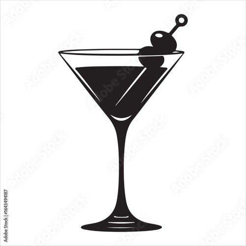 Classic Martini Cocktail Silhouette with Olives