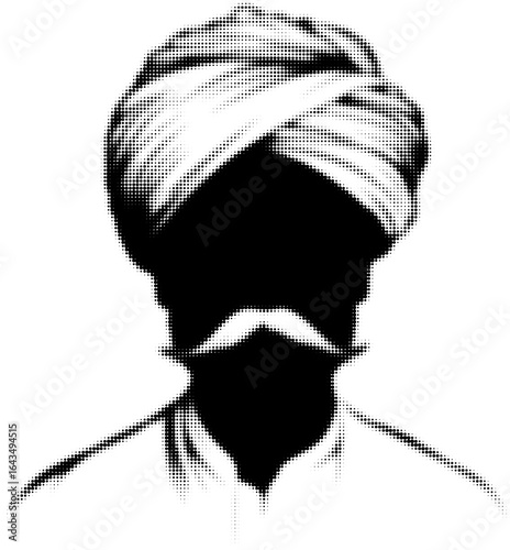 Silhouette of a man in a turban with mustache in dotted style art
