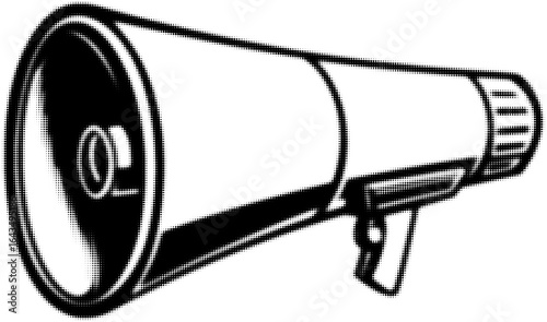 Retro black and white halftone megaphone illustration symbolizing communication