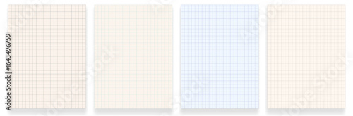 Set of Blank grid paper sheet. Minimal math notebook design for school, education, or typography mockups or background. Vector EPS10