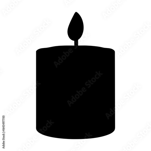 Simple Black Candle Silhouette on White Background for Festive Occasions