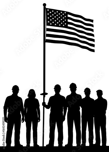 American Flag with Soldiers Silhouette
