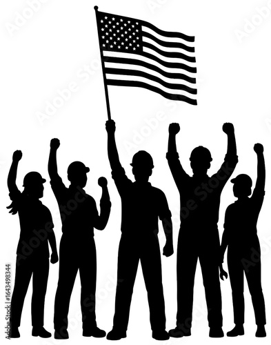 Silhouette of People Raising American Flag in Victory