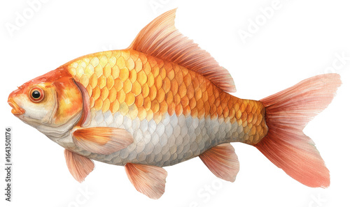 Vibrant goldfish swimming gracefully in watercaptured in a beautiful watercolor style on a clean white background