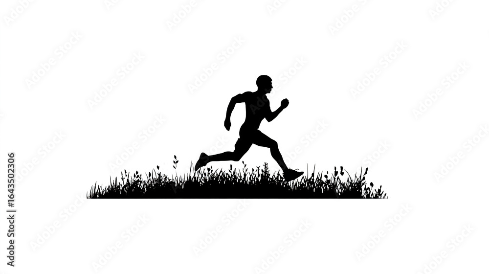 Fototapeta premium Black and white logo of an athlete running on grass