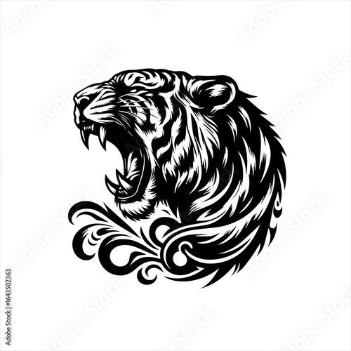 Wallpaper Mural Fierce tiger head roaring with tribal design elements Torontodigital.ca