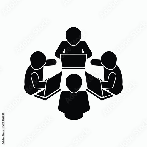 Team Laptop Collaboration Office Meeting Icon Vector Illustration