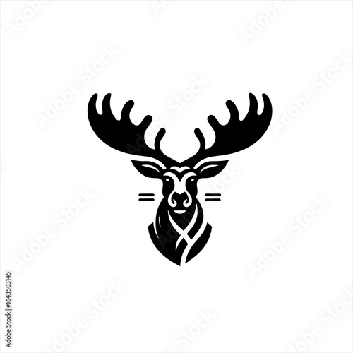 Stylized black and white moose head logo design
