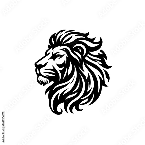 Stylized black lion head profile silhouette