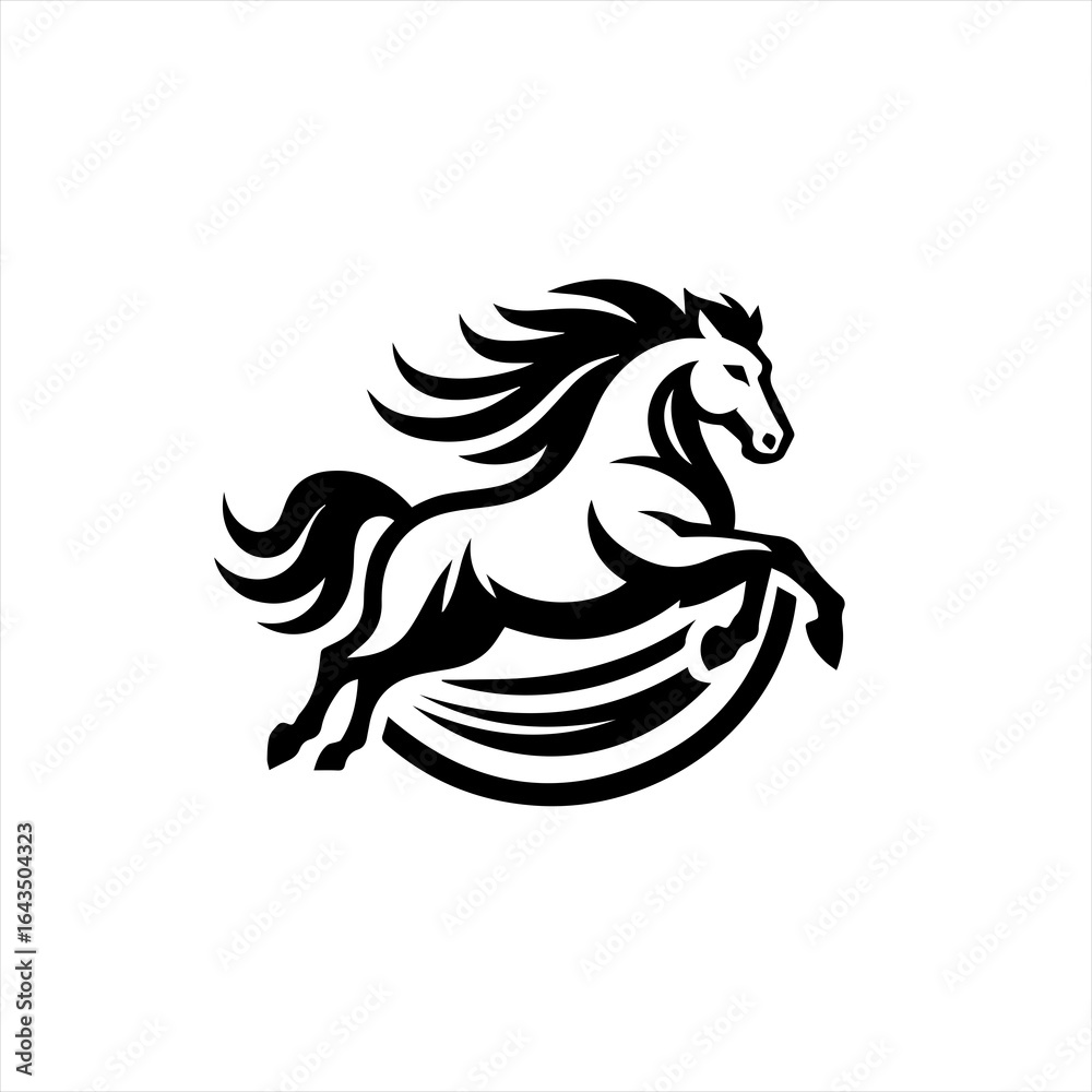 Fototapeta premium Stylized black horse leaping with flowing mane and tail