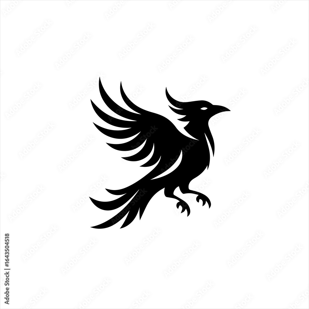 Obraz premium Stylized black phoenix bird silhouette with wings spread