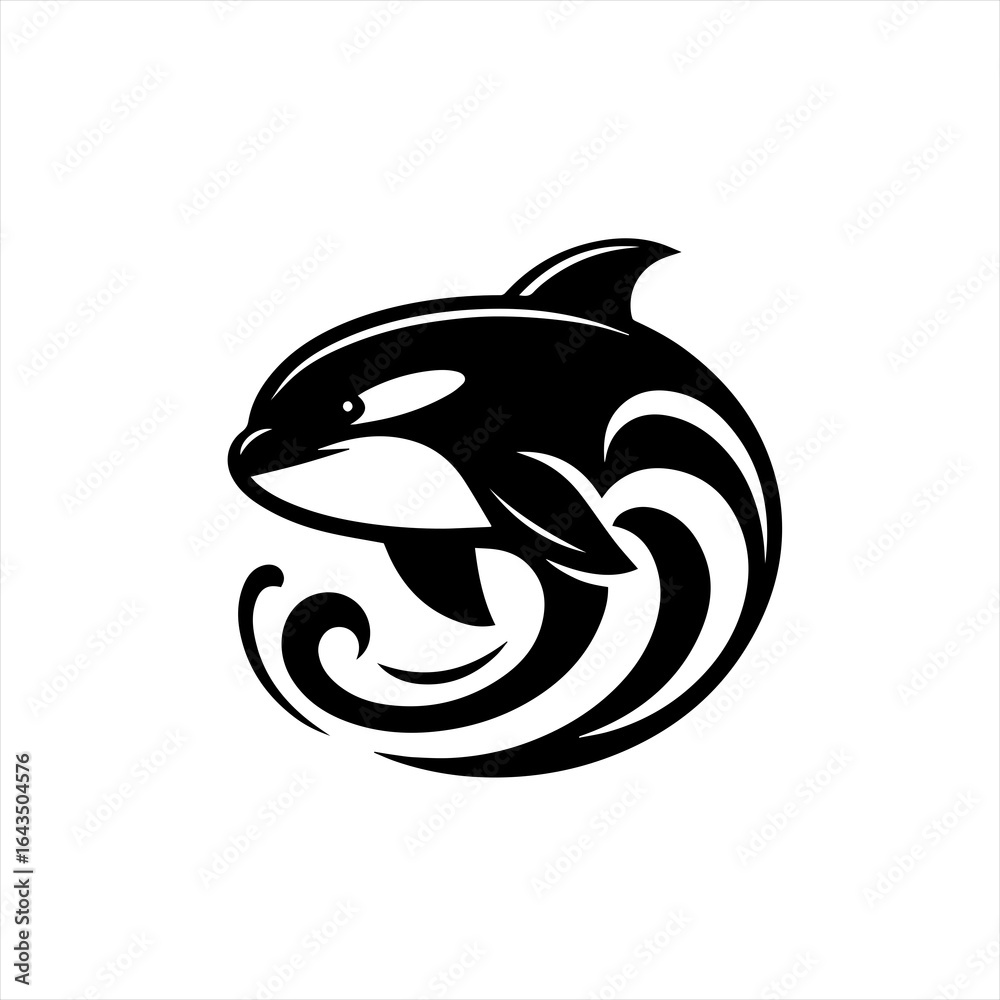 Obraz premium Stylized orca killer whale emblem with ocean waves