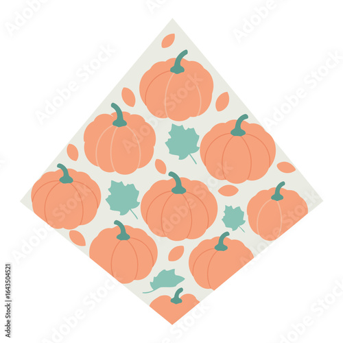 Pumpkin pattern with autumn leaves on a light background. Geometric design with a repeated motif of pumpkins and leaves. No people, object or professional. Visual design.