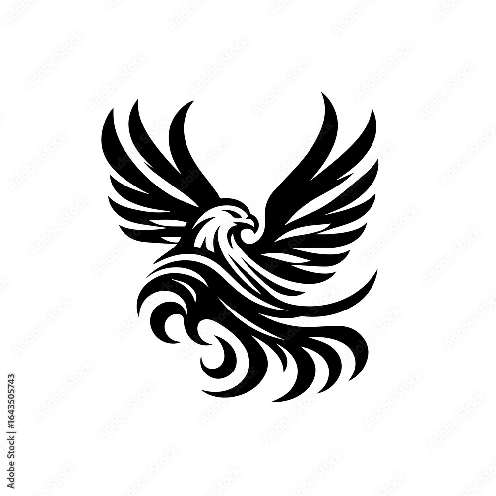Fototapeta premium Stylized black eagle with spread wings in tribal art style