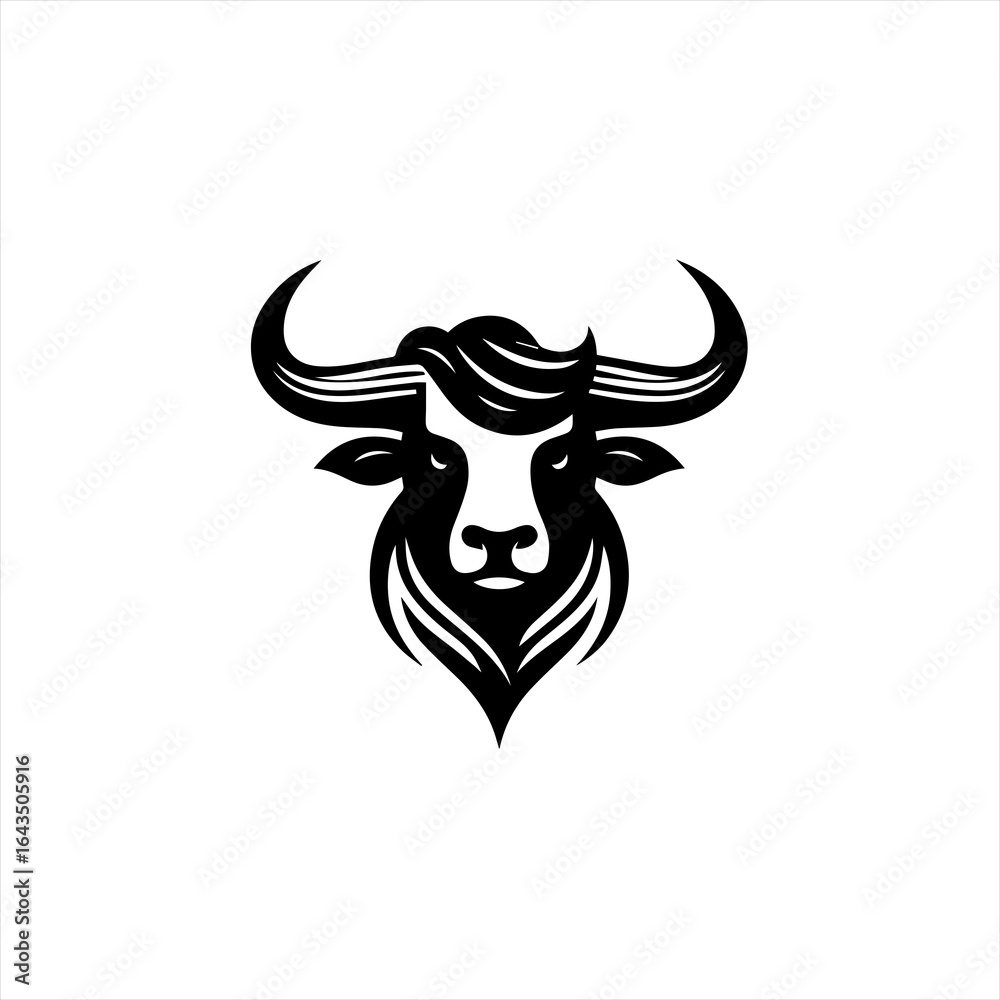 Obraz premium Stylized black bull head logo with curved horns and mane