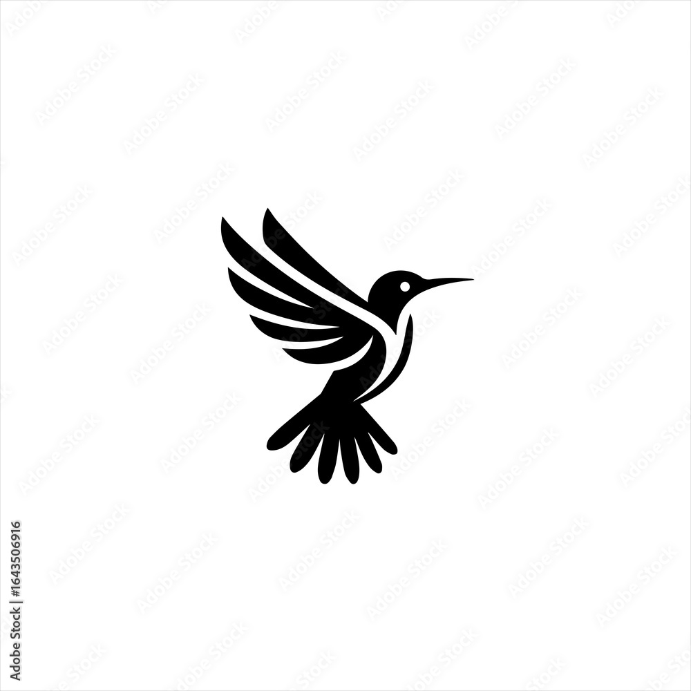 Obraz premium Stylized black hummingbird in flight with wings spread wide