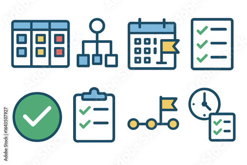 Various icons representing organization, planning, and task management for digital use in projects and workflows
