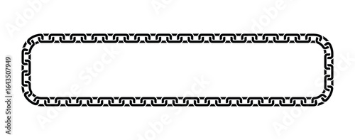 Minimalist black chain rectangle frame with geometric rectangular links looping continuously. Isolated on white, bold contrast. Symbolizes strength and order, clean vector illustration.