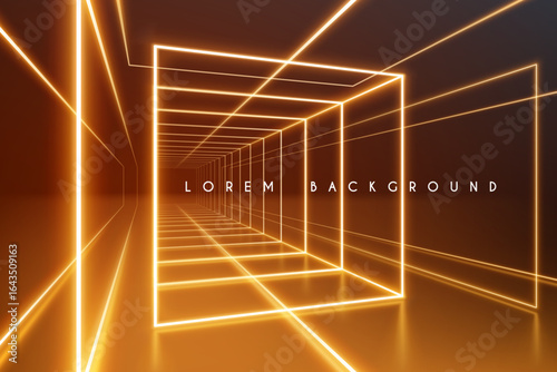 Neon light corridor with glow effect