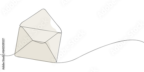 Single line drawing of an open envelope. Colored continuous line icon. Vector illustration.
