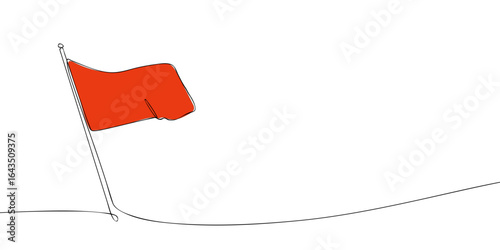 Single line drawing of a flag. Colored continuous line red flag icon. Vector illustration.