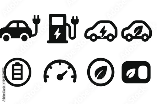 Electric vehicles and charging icons represent sustainability and innovation in transportation sector