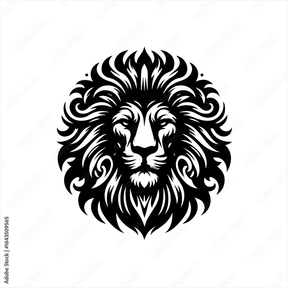 Fototapeta premium Stylized black and white lion head emblem