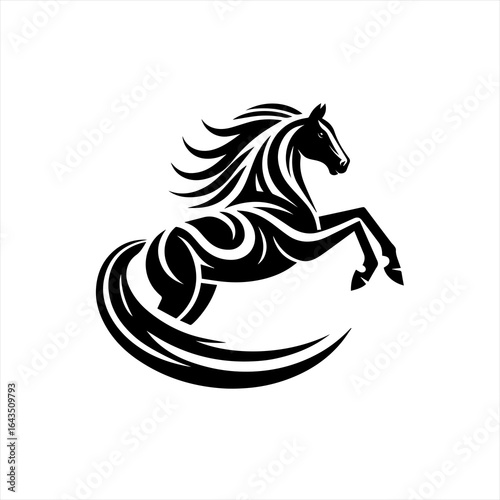 Stylized black horse silhouette rearing upwards