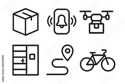 Delivery and logistics symbols representing modern transportation and distribution methods