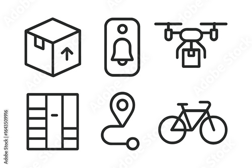 Delivery icons representing modern shipping methods and tracking systems used in logistics and transportation industries