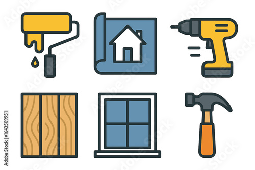 Home renovation tools and materials showcase a variety of instruments for improvement projects indoors