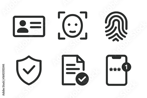 Visual representation of security measures including identification, facial recognition, and authentication methods