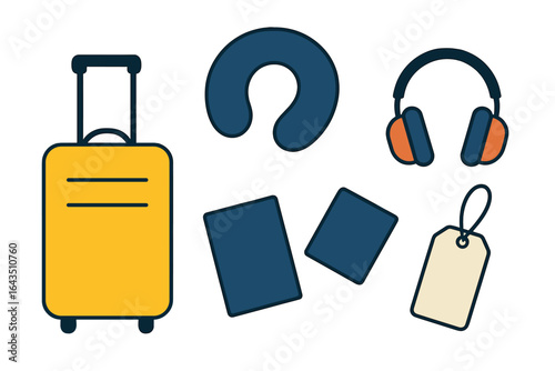 Travel essentials for a comfortable journey including luggage and headphones