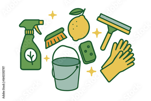 Creative cleaning supplies with lemon and gloves arranged on a bright background for effective home cleaning