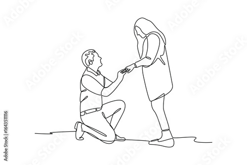 simple continuous line draw of fiancé application process. Engagement minimalist concept. Wedding activity. Simple line.