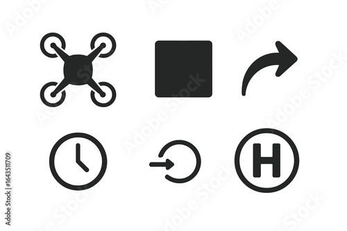 Icons representing delivery services and time management in a modern digital context with drone and scheduling elements