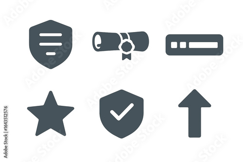 Collection of icons representing achievement, authority, and progress in various contexts and applications