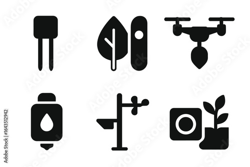 Symbols representing modern technology in agriculture and environmental monitoring
