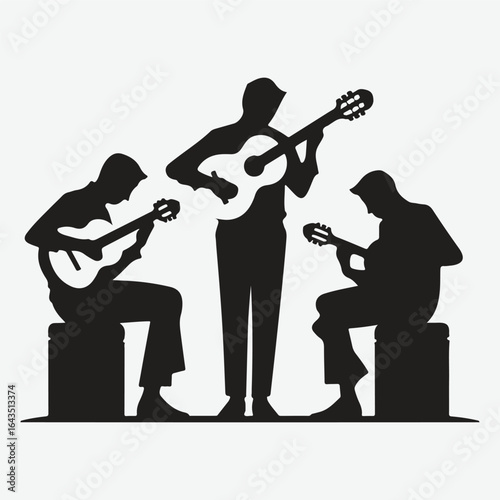 silhouettes set of musicians playing instruments vector collection.